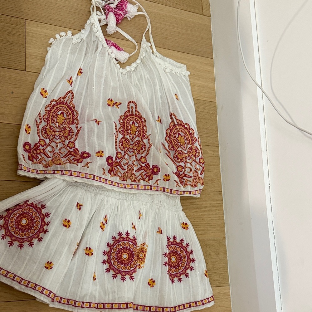 Ramy Brook White and Pink Embroidered Womens  2 pc cover up